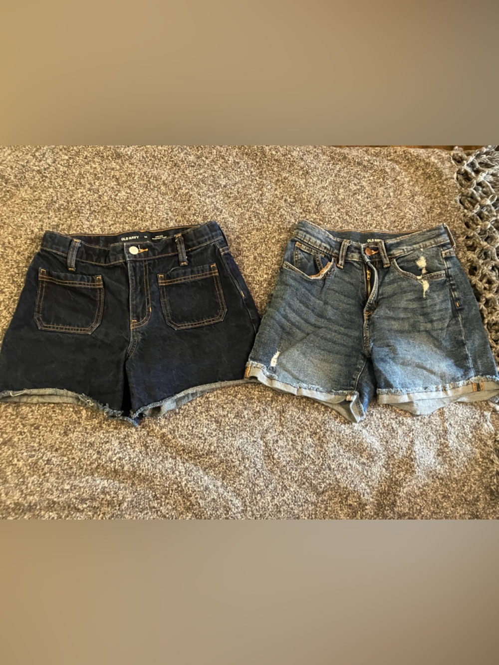 Two pairs Old Navy Girls' Denim Shorts - Dark Wash and Light Wash